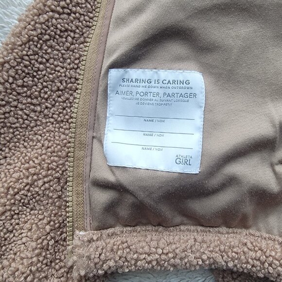 Athleta Girl Size XL 14 Teddy Fleece Jacket Coat, Brown Tan Woods Khaki Like New - Picture 6 of 9